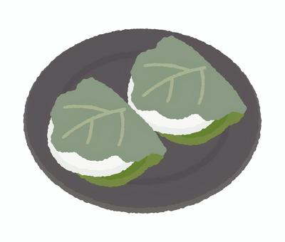 皿にのった柏餅 餅,和菓子,スイーツ,和スイーツ,小豆,あんこ,粒あん,おやつ,デザート,柏餅のイラスト素材