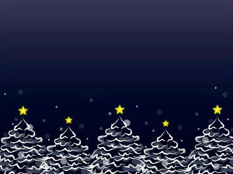 雪ふる夜とかわいいツリー・クリスマス素材 クリスマスツリー,雪,夜,バナー,背景,フレーム,クリスマス,もみの木,ツリー,星のイラスト素材