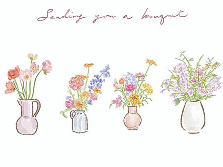 花　水彩　花瓶　ブーケ　セット　淡い 花,花瓶,水彩,アネモネ,バラ,ブーケ,シャクヤク,ウェディング,結婚式,フラワーのイラスト素材