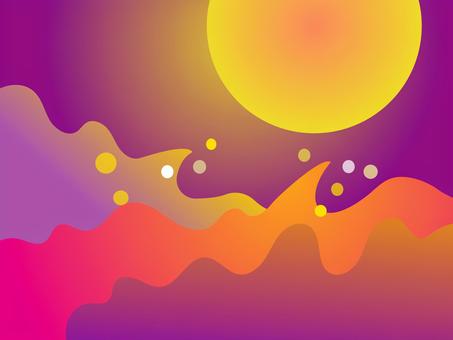 背景　満月　波 壁紙,満月,あざやか,神秘的,大胆,象徴的,波,海,大きい,デフォルメのイラスト素材