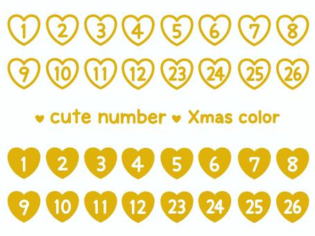 かわいい数字セット（Xmasハート枠） 数字,番号,ハート枠,クリスマス,セット,ゴールドのイラスト素材