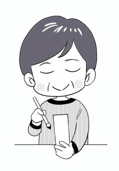 俳句を詠む人 俳人,考える,老人,おばあちゃん,おじいちゃん,筆,短冊,楽しむ,趣味,五七五のイラスト素材