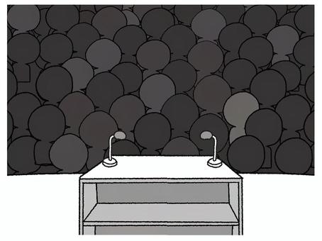 登場を待つ観客 観客,待つ,演説,シルエット,暗闇,ステージ,机,大勢,マイク,手描きのイラスト素材