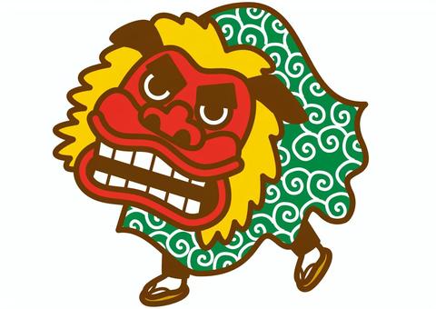獅子舞-4c 獅子舞,正月,縁起物,お面,風呂敷,草履,足袋,かわいい,シンプルのイラスト素材
