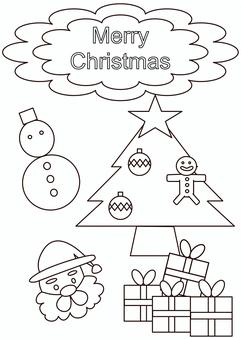 クリスマス塗り絵２　A4サイズ クリスマス,塗り絵,サンタクロース,サンタさん,ツリー,星,スター,雪だるま,オーナメント,プレゼントのイラスト素材