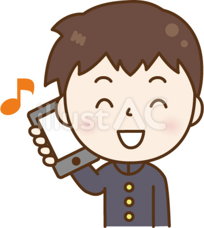 スマホで電話の学生服の男性B スマホ,男子,楽しいのイラスト素材