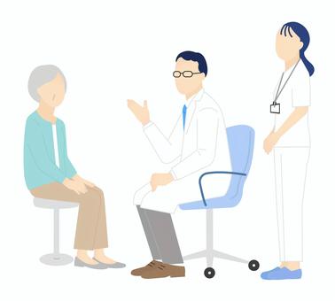 患者を診察する医者のシンプルイラスト素材 患者を診察する医者のシンプルイラスト素材 医師,医者,ドクター,医療従事者,先生,白衣,看護師,患者,女性,男性のイラスト素材