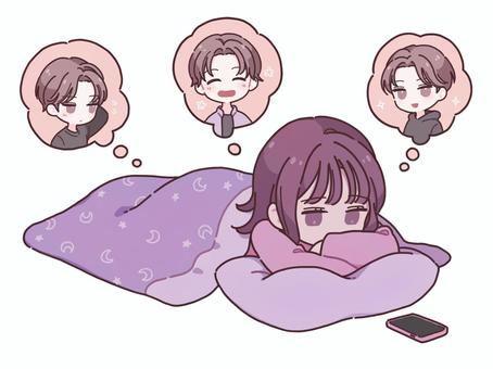 元彼を思い出して眠れない女子 失恋,破局,眠れない,女性,カップル,元彼,思い出す,寂しい,悲しい,辛いのイラスト素材