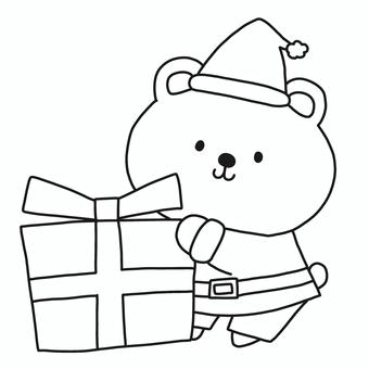 クリスマスプレゼントとくま クリスマス,プレゼント,くま,サンタ,帽子,服,動物,冬,モノトーン,塗り絵のイラスト素材