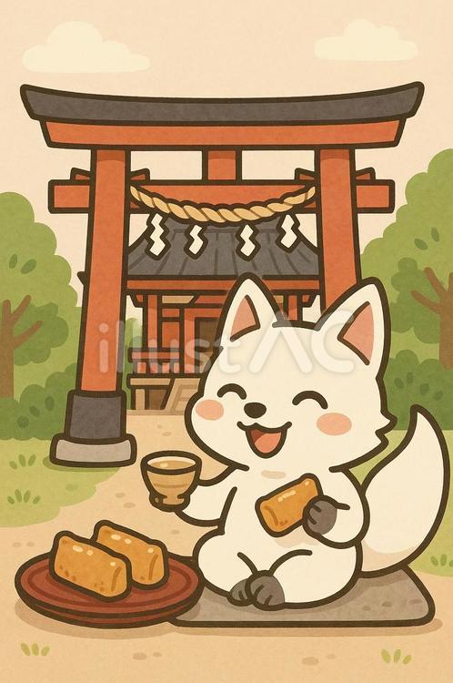 お稲荷さんの食事 神社,鳥居,お稲荷さんのイラスト素材
