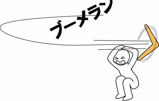 ブーメランかわす　 ブーメラン,投げる,戻る,かわす,しゃがむ,武器,回転,カタカナ,デフォルメ,人物のイラスト素材