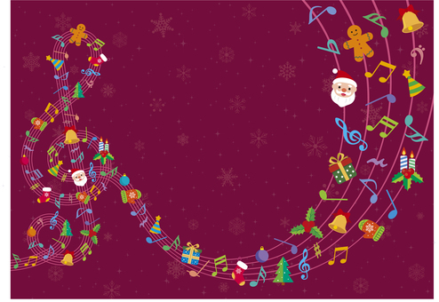 おしゃれな音楽音符フレームXmas59 クリスマス,クリスマスツリー,プレゼント,飾り,サンタクロース,クリスマスイブ,オーナメント,ヒイラギ,リボン,背景のイラスト素材