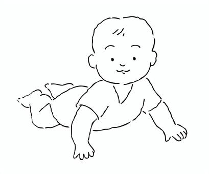 ハイハイする赤ちゃん 装飾,あしらい,素材,幼児,女の子,上半身,全身,足,手描き,線画のイラスト素材