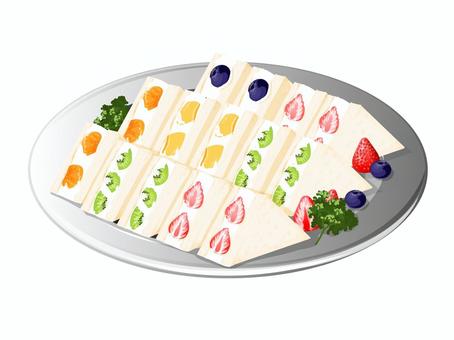 フルーツサンドのオードブル フルーツサンド,サンドイッチ,オードブル,洋食,料理,食べ物,パーティー,いちご,生クリーム,キウイのイラスト素材