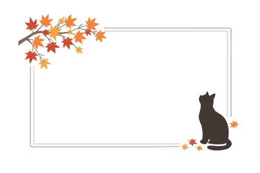 黒猫シルエットの紅葉フレーム素材 ねこ,猫,黒猫,シルエット,紅葉,秋,動物,囲み枠,フレーム,枠のイラスト素材