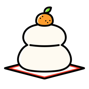 お正月のみかん乗せ鏡餅 鏡餅,みかん,お正月,縁起物,元旦,手書き,1月,かわいい,餅,フルーツのイラスト素材