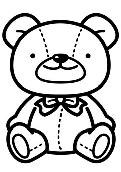 ぬいぐるみ-1c ぬいぐるみ,人形,クマ,おもちゃ,リボン,かわいい,シンプル,モノクロ,白黒,シルエットのイラスト素材