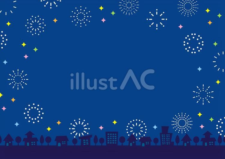 花火、花火大会、夏祭りの街並みの背景 花火,背景,花火大会のイラスト素材