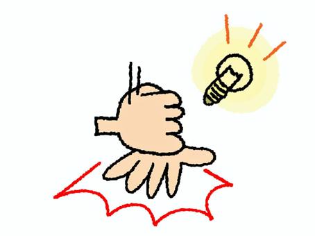 閃き 閃き,豆電球,手,叩く,なるほど,リアクション,お知らせ用,宣伝用,pop調,手描きのイラスト素材
