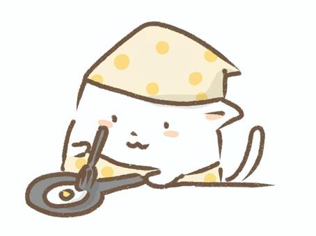 お料理するよねこ 料理,調理,調理実習,フライパン,目玉焼き,ねこ,動物のイラスト素材