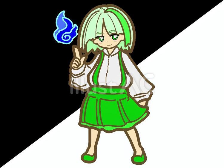 火の玉を操る花子さん『緑』 トイレの花子さん,幽霊,妖怪のイラスト素材