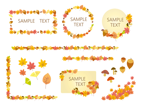 秋のフレームセット 紅葉,秋,葉,落ち葉,落葉,枯葉,もみじ,銀杏,いちょう,葉っぱのイラスト素材