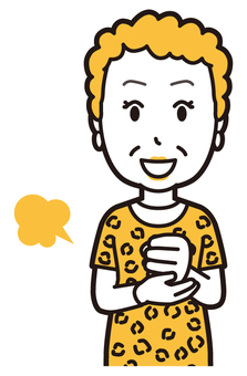  大阪のおばちゃん(黄)-043-バスト 納得,おばちゃん,大阪,ヒョウ柄,おばはん,中年,女性,関西,派手,おばさんのイラスト素材