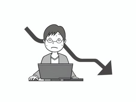 株やFXの金融商品が下がり焦る男性 矢印,下降,下降トレンド,損,下落,トレンド,お金,マネー,貨幣,キャッシュのイラスト素材
