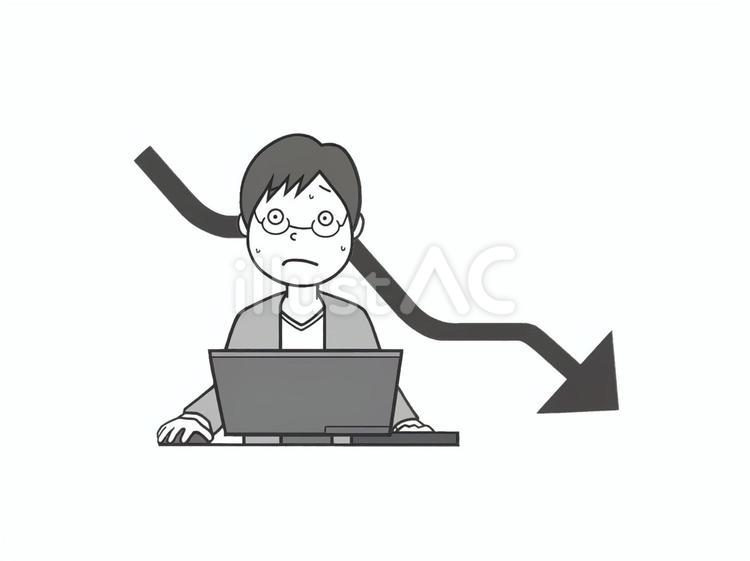 株やFXの金融商品が下がり焦る男性 矢印,下降,下降トレンドのイラスト素材