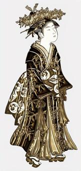 着飾った少女　金色 浮世絵,子供,少女,髪飾り,金,日本,和風,着物,和服,人のイラスト素材