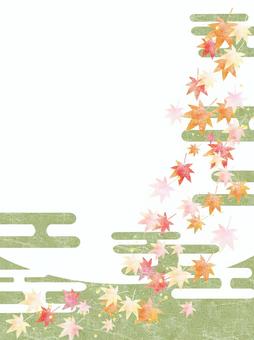 Japanese style autumn leaves frame (green vertical), JPG and PNG Japanese style autumn leaves frame (green vertical), , JPG and PNG