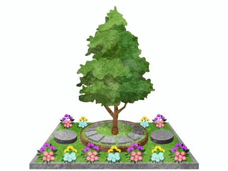 樹木葬イメージ01 樹木葬,墓,花,霊園,木,墓参り,墓石,先祖,供養,水彩のイラスト素材
