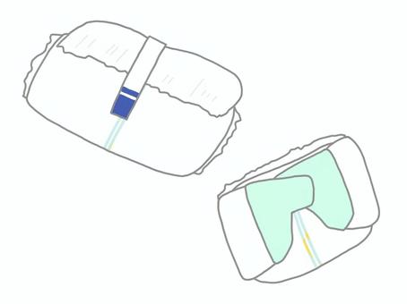 使用済みのテープとパンツタイプのオムツ オムツ,使用済み,オムツ替え,ごみ,汚物,テープ,パンツ,育児用品,排泄物,おしっこのイラスト素材