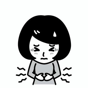 女性　腹痛　白黒 女性,白黒,腹痛,胃痛,病気,痛み,症状,おなか,食あたり,食中毒のイラスト素材