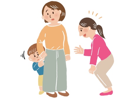 母親の後ろに隠れてしまう子 子ども,男の子,発達障害,特別支援,療育,サポート,福祉,グレーゾーン,発達グレー,育児のイラスト素材
