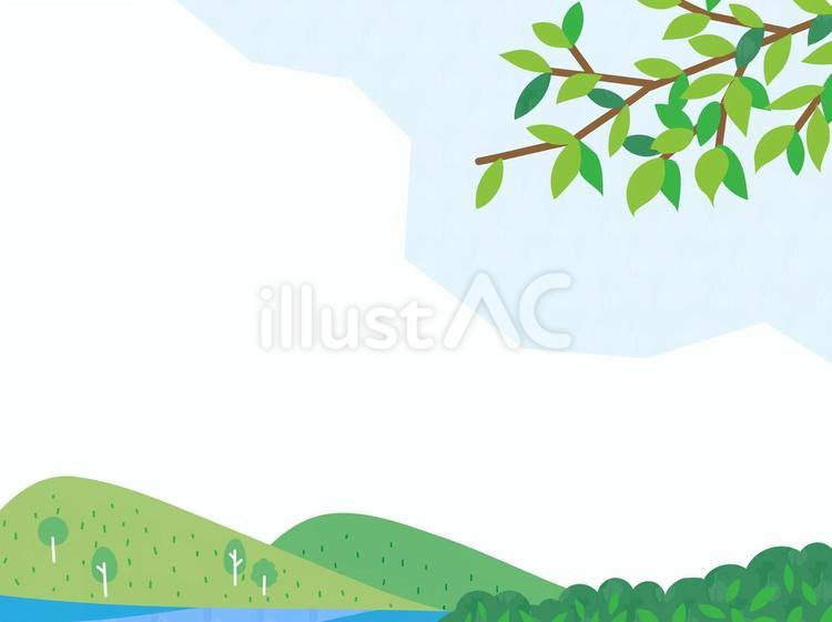里山の風景のフレームイラスト 里山,風景,山のイラスト素材