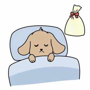 プレゼントを待つ犬 冬,クリスマス,ジングルベル,夜,サンタ,プレゼント,寝ている間,サンタクロース,贈り物,受け取りのイラスト素材