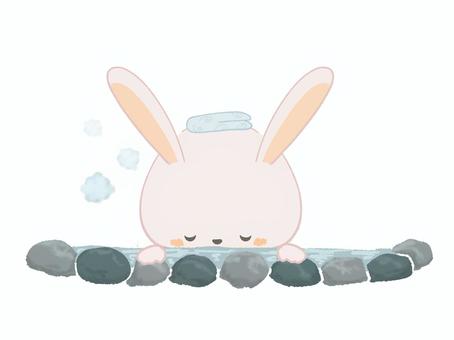 温泉に入るウサギのイラスト　線なし ウサギ,温泉,動物,かわいい,シンプル,キュート,ほのぼの,ほっこりのイラスト素材