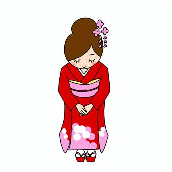 Long-sleeved kimono woman's bowing posture, color, furisode, kadın, yay, JPG and PNG