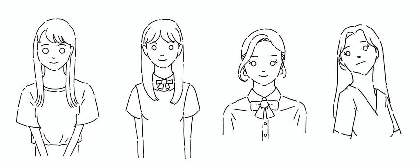 4 types of girls (each school), 4 people, girl, primary school students, JPG