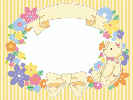ベアフレーム ベア,くま,テディベア,フレーム,枠,リボン,花,かわいい,パステルカラー,ストライプのイラスト素材