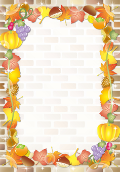 紅葉と秋の味覚レンガフレーム(縦) 紅葉と秋の味覚レンガフレーム(縦) 紅葉,秋,キラキラ,かわいい,レンガ,フレーム,カード,背景,壁紙,葡萄のイラスト素材