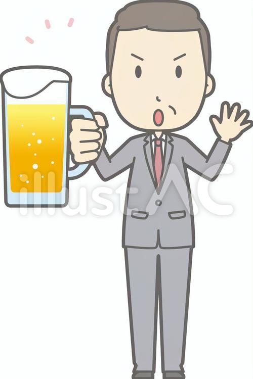 中年男スーツ-ビール注意-全身 シンプル,イラスト,かわいいのイラスト素材