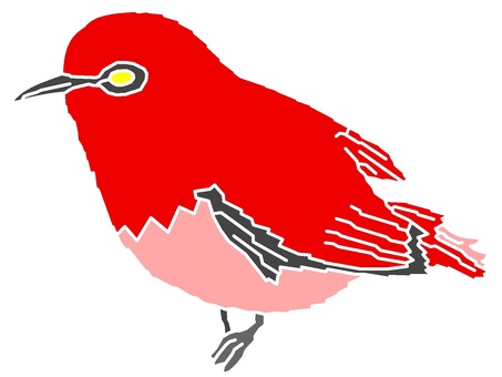 Red motif red bush warbler icon, , JPG and PNG