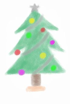 パステルタッチのクリスマスツリー2 パステル調,クリスマスツリー,クリスマス,xmas,もみの木,星,モール,シルバー,ライト,飾りのイラスト素材