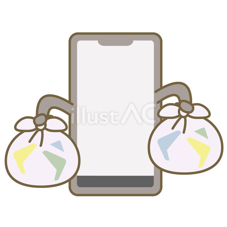 ゴミを捨てるスマートフォンキャラクター スマートフォン,携帯電話,スマホのイラスト素材