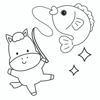 鯛を釣る馬 馬,午年,干支,鯛,魚,釣り,動物,お正月,年賀状,2026年のイラスト素材