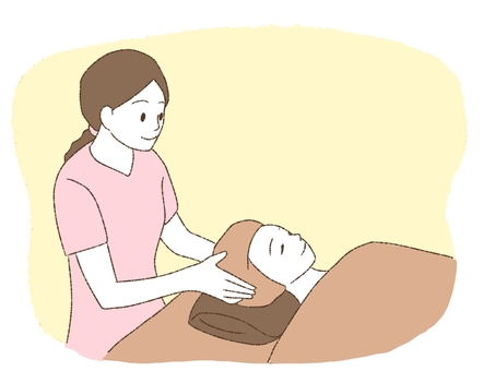 リラクゼーションサロンで施術す女性 リラクゼーション,サロン,リラクゼーションサロン,女性,ヘッドスパ,スパ,マッサージ,施術,リラックス,スッキリのイラスト素材