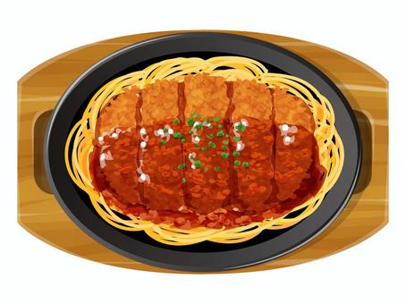 スパカツ スパカツ スパゲッティ,とんかつ,ミートソース,b級グルメ,ご当地グルメ,料理,食べ物,麺類,釧路,北海道のイラスト素材