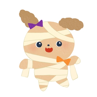 ミイラ犬 ハロウィン,ミイラ,犬,仮装,動物,絵本,可愛い,ゆるい,手描き,デコレーションのイラスト素材